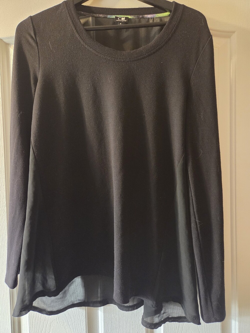 Cable & Gauge Black Mixed Media Long Sleeve Top, Size M